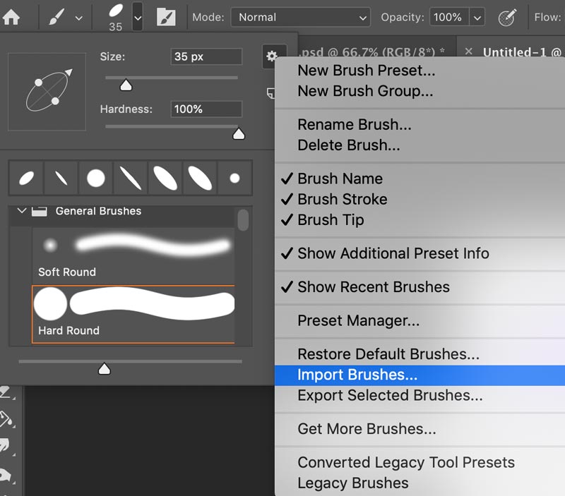 Load custom brushes in Photoshop